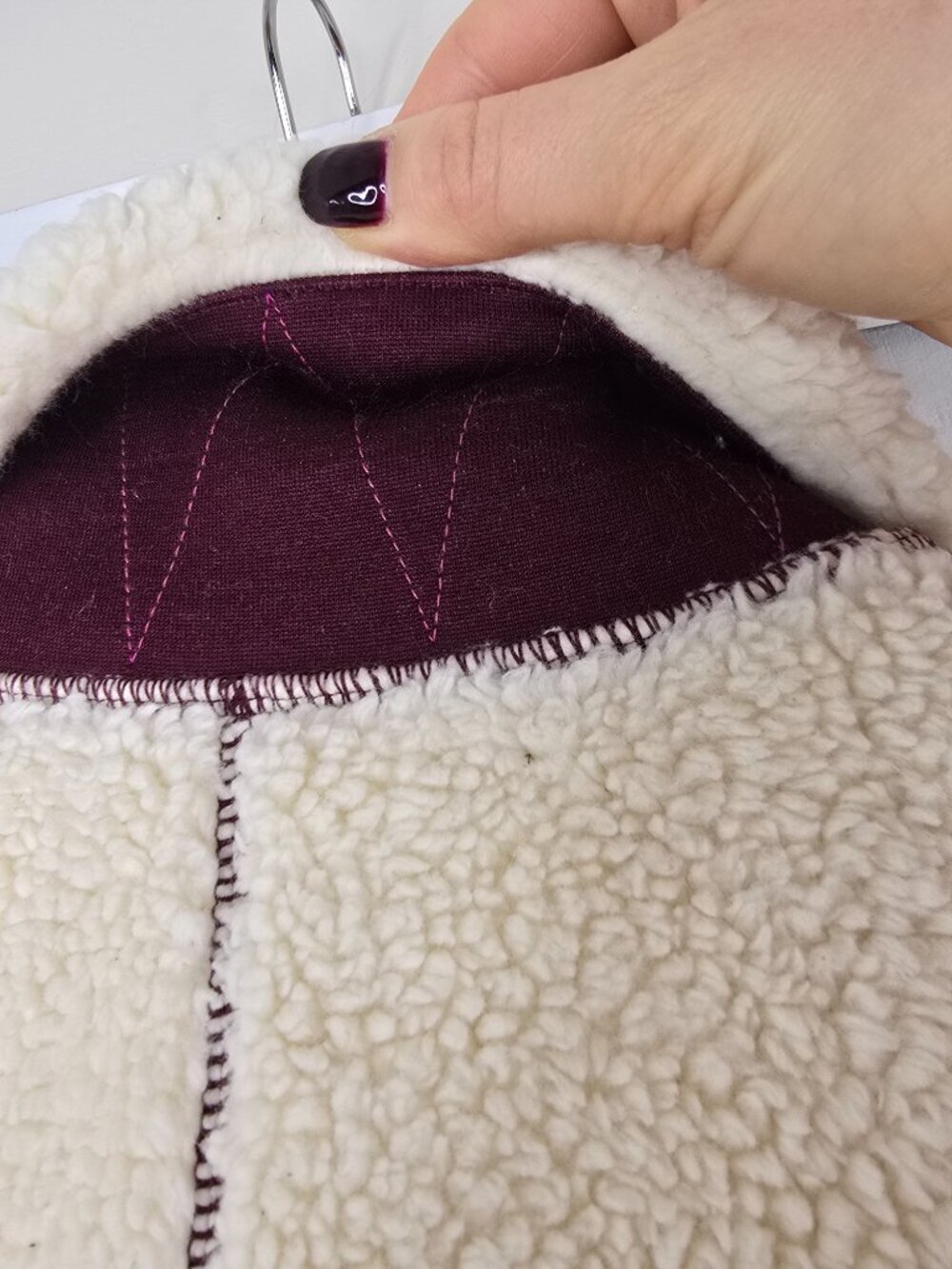 AMI Paris Ami de Cœur Faux Shearling Zipped Jacket Off White/Fuchsia Unisex - Picture 7 of 16